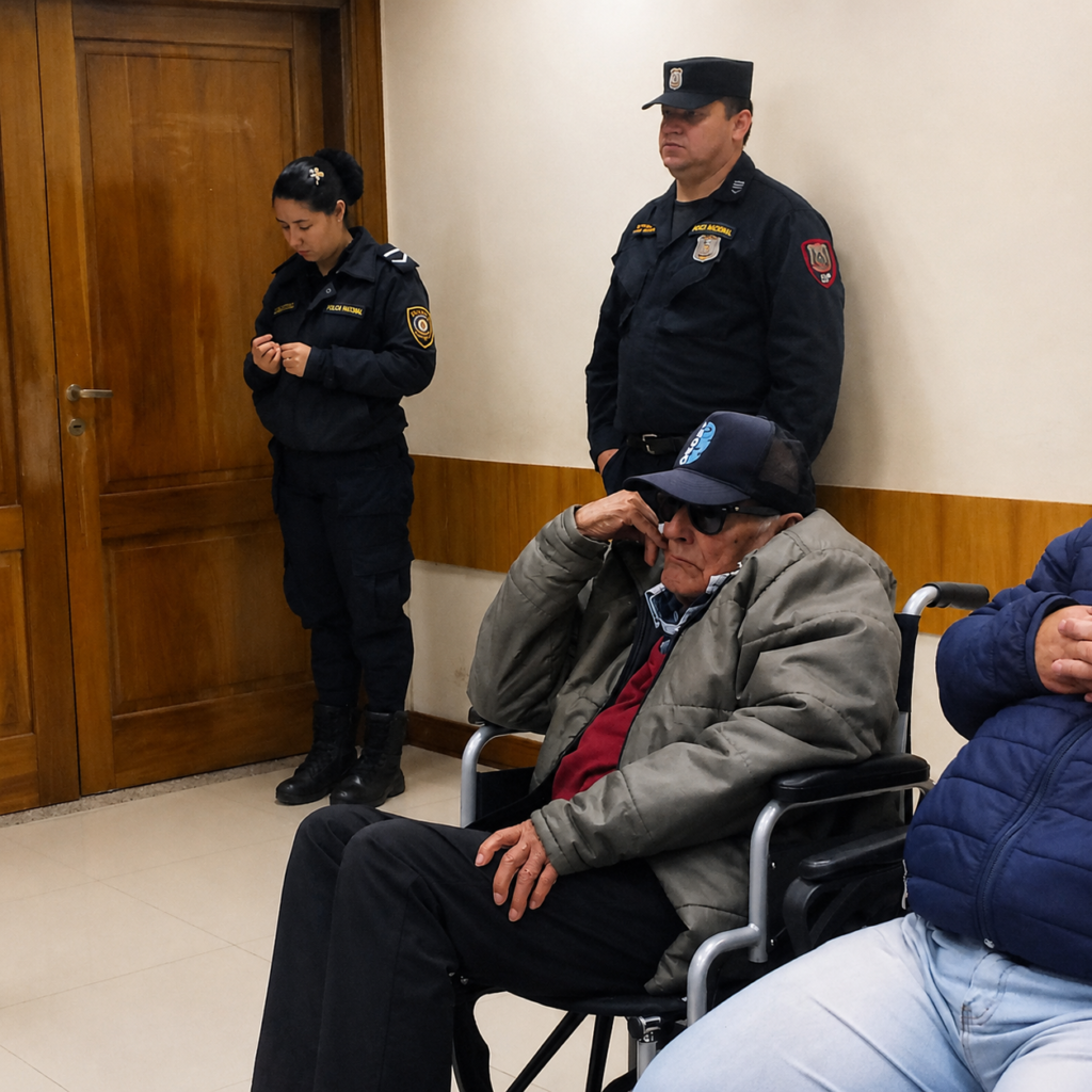Lorenzo Ferreira Monges, de 95 años, permanece bajo custodia policial durante su juicio por homicidio en Villarrica.