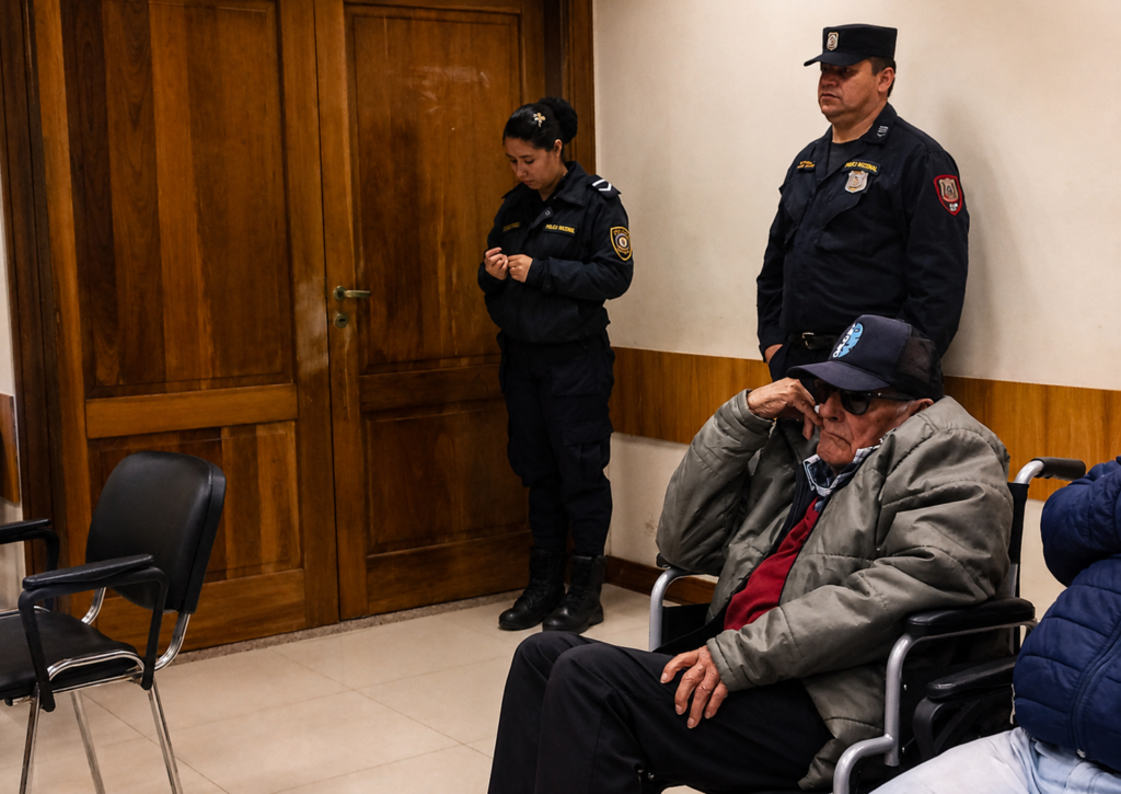 Lorenzo Ferreira Monges, de 95 años, permanece bajo custodia policial durante su juicio por homicidio en Villarrica.
